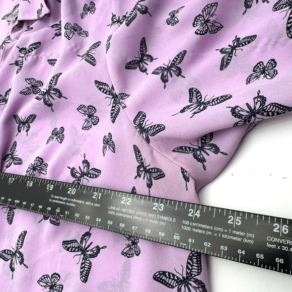 CATHERINES Womens 1X Lavender Purple Butterfly Button Up Collar Blouse Top Shirt - Picture 7 of 9